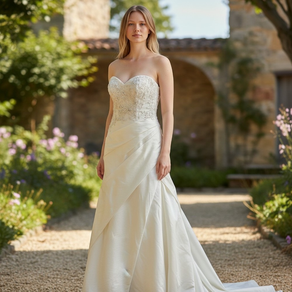 Casablanca Wedding Dress NWT Size 12 Ivory Diamond Collection Train A051 $850